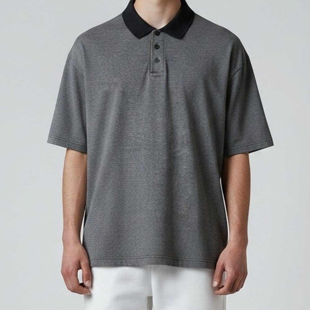 Junction West Mens Mercerized Cotton Polo Shirt Grey Striped Short Sleeve Size M